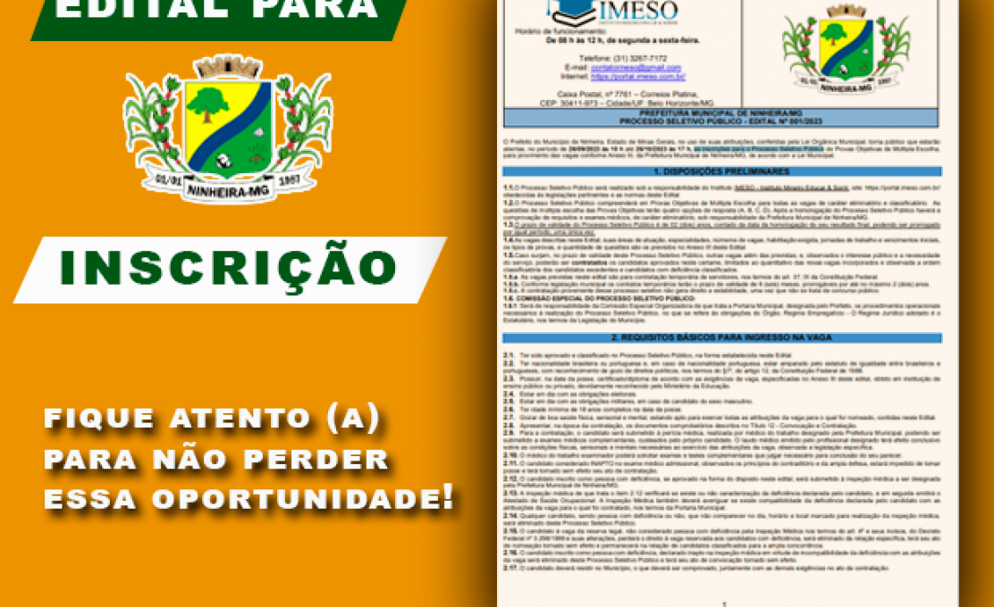 Prefeitura Divulga Edital De Inscrição Para Processo Seletivo Público.