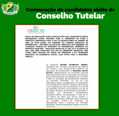 Convocação para Cerimônia de Posse do Conselho Tutelar de Ninheira